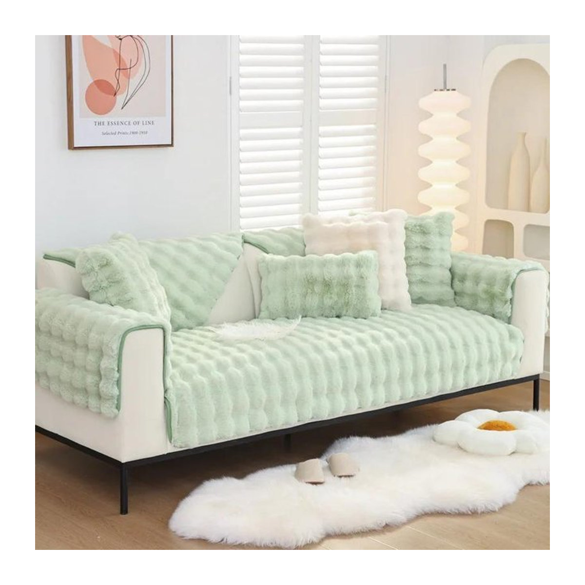 BC-Warm Home Sofa-Schonbezug aus Kaninchen-Plüsch in Grün, rutschfest und superweich, B/B: 70 x 70 cm - Bild 1