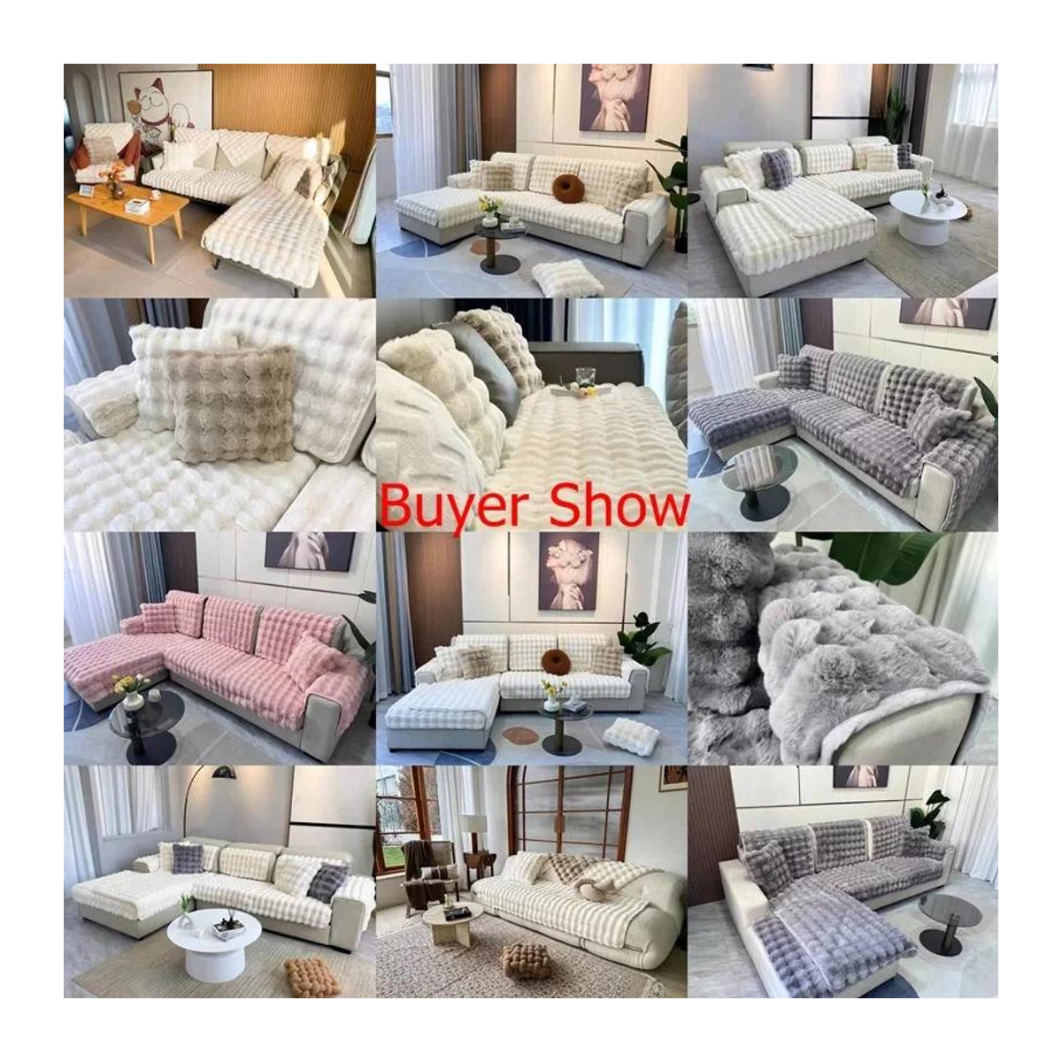 BC-Warm Home Sofa-Schonbezug aus Kaninchen-Plüsch in Grün, rutschfest und superweich, B/B: 70 x 70 cm - Bild 4