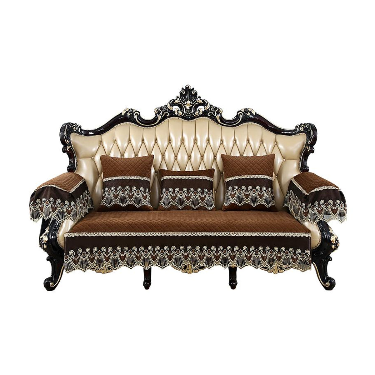 BC-Warm Home Sofabezug mit Spitze in Braun als rutschfester Überwurf für dein Sofa, B/H: 50 x 60 cm - Bild 3