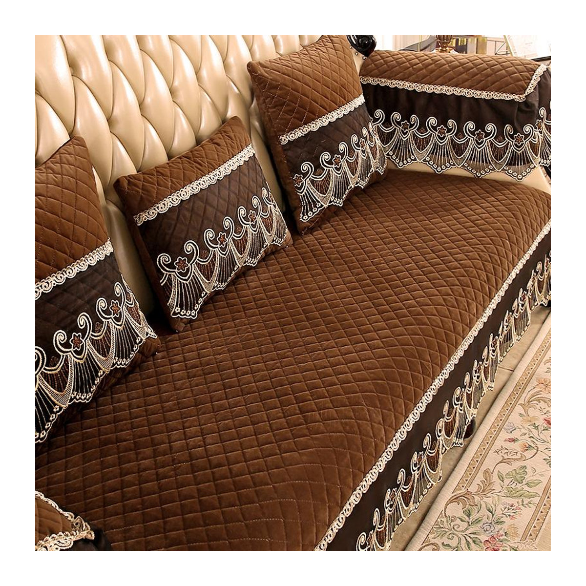 BC-Warm Home Sofabezug mit Spitze in Braun als rutschfester Überwurf für dein Sofa, B/H: 50 x 60 cm - Bild 5