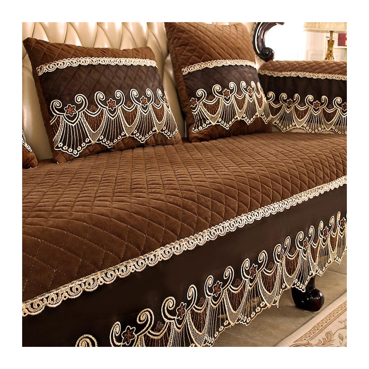 BC-Warm Home Sofabezug mit Spitze in Braun als rutschfester Überwurf für dein Sofa, B/H: 50 x 60 cm - Bild 6