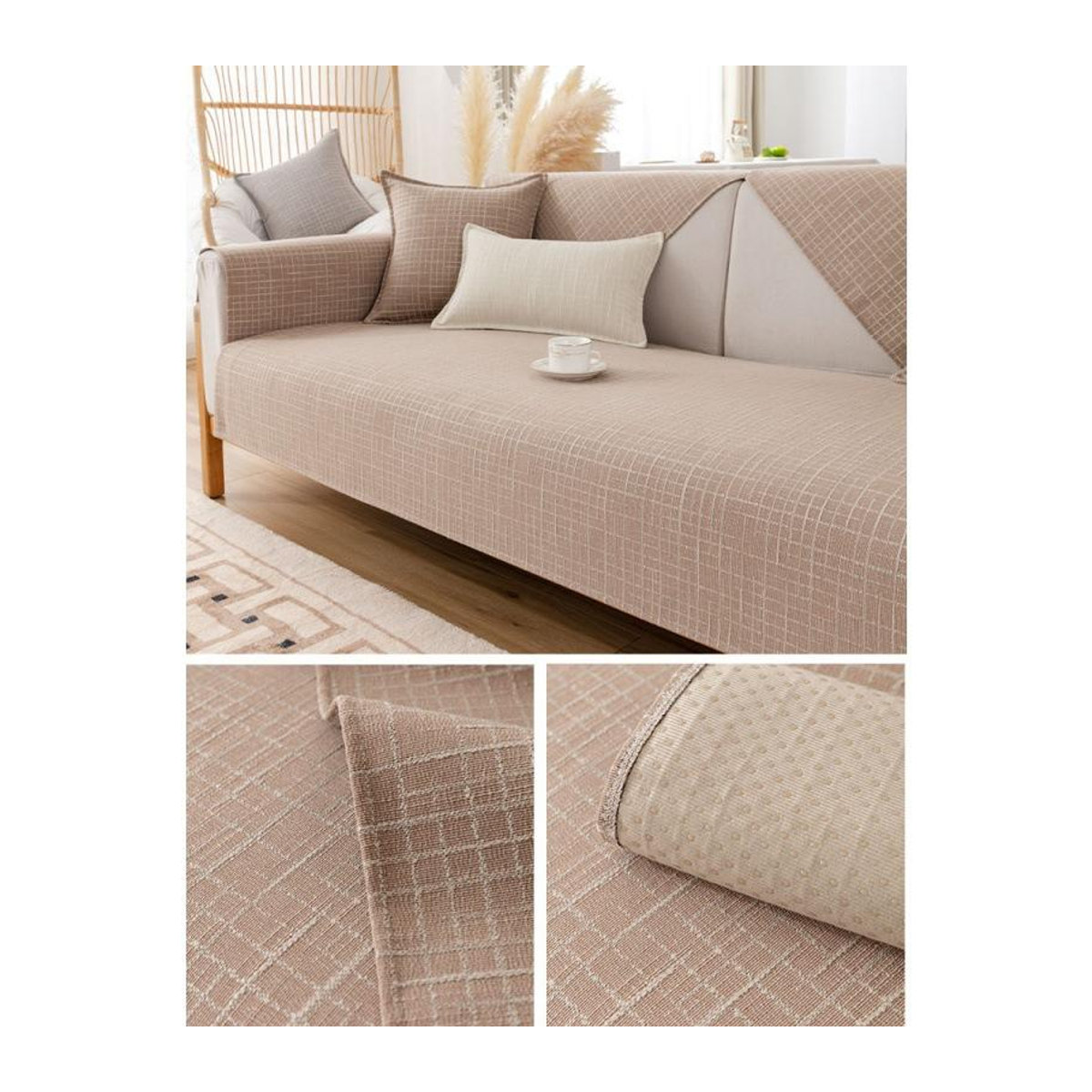BC-Warm Home Sofakissen Bezug Beige, Universal Rückenlehnenbezug aus Stoff für Dreisitzer, B/H: 70 x 70 cm - Bild 1