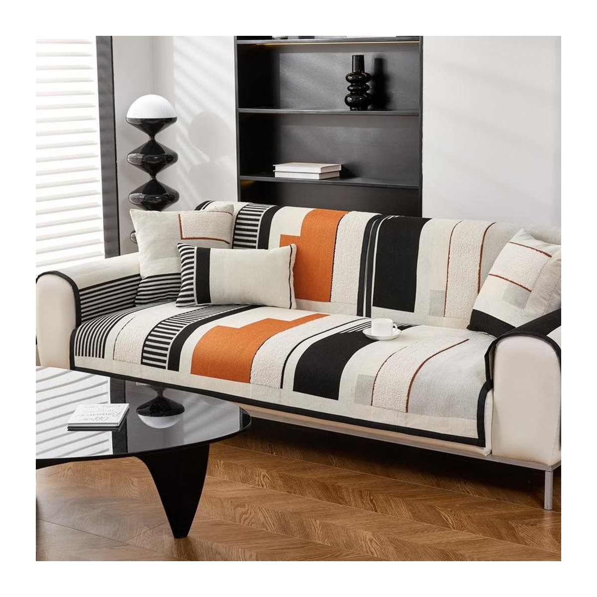 BC-Warm Home Sofakissenbezug aus Chenille mit geometrischem Streifenmuster in Grau, B/H: 30 x 50 cm - Bild 1