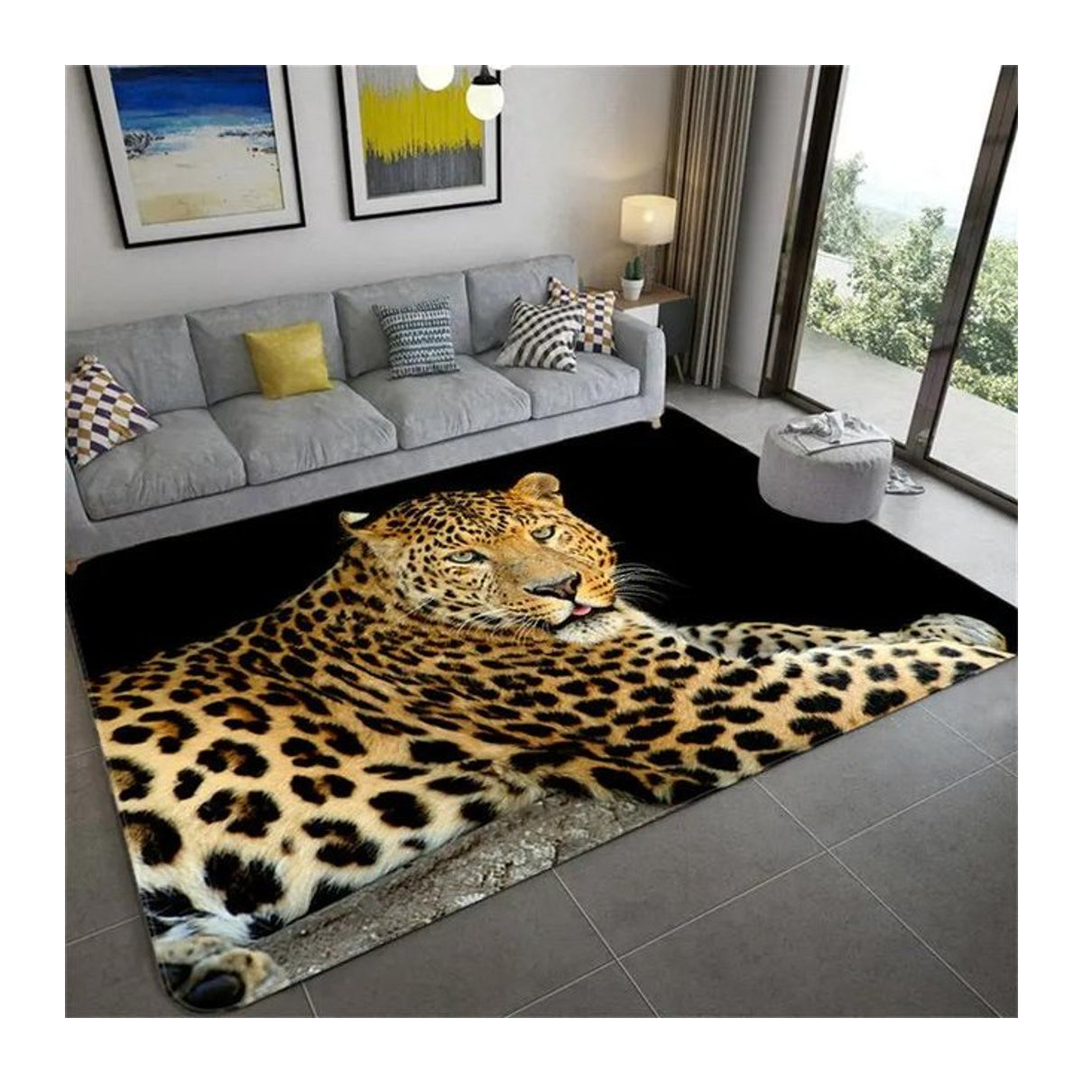 BC-Warm Home Teppich mit 3D Leopard und Tiger Muster in Schwarz, B/T: 120 x 160 cm - Bild 1