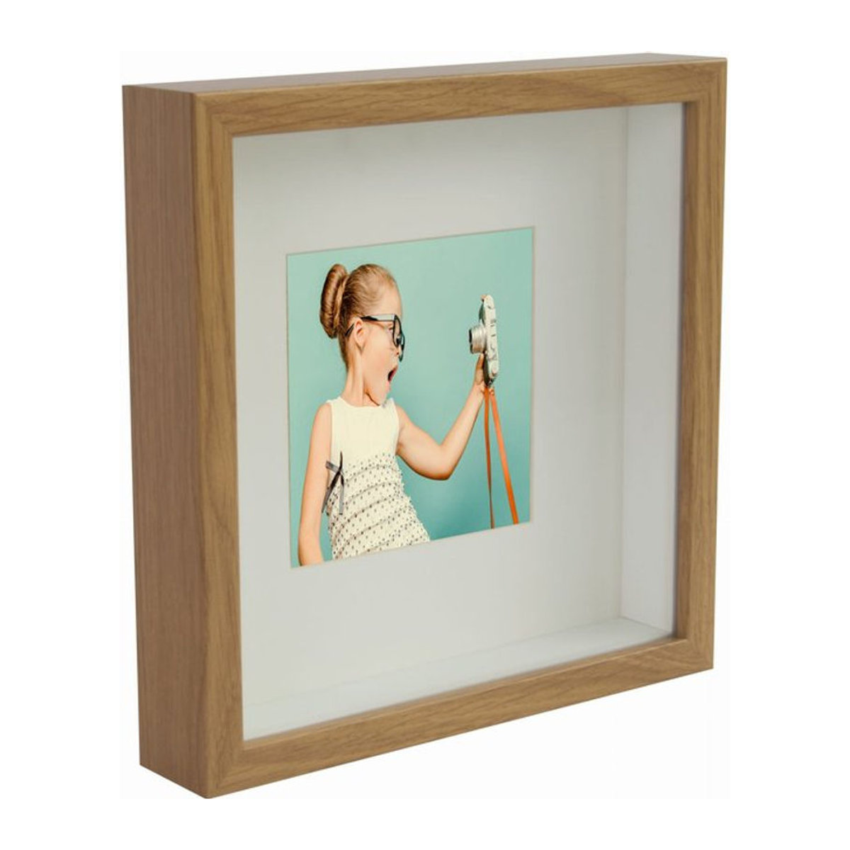 BD ART 3D Schaukasten Bilderrahmen quadratisch Eiche Braun mit Passepartout B/H: 25 x 25 cm - Bild 1