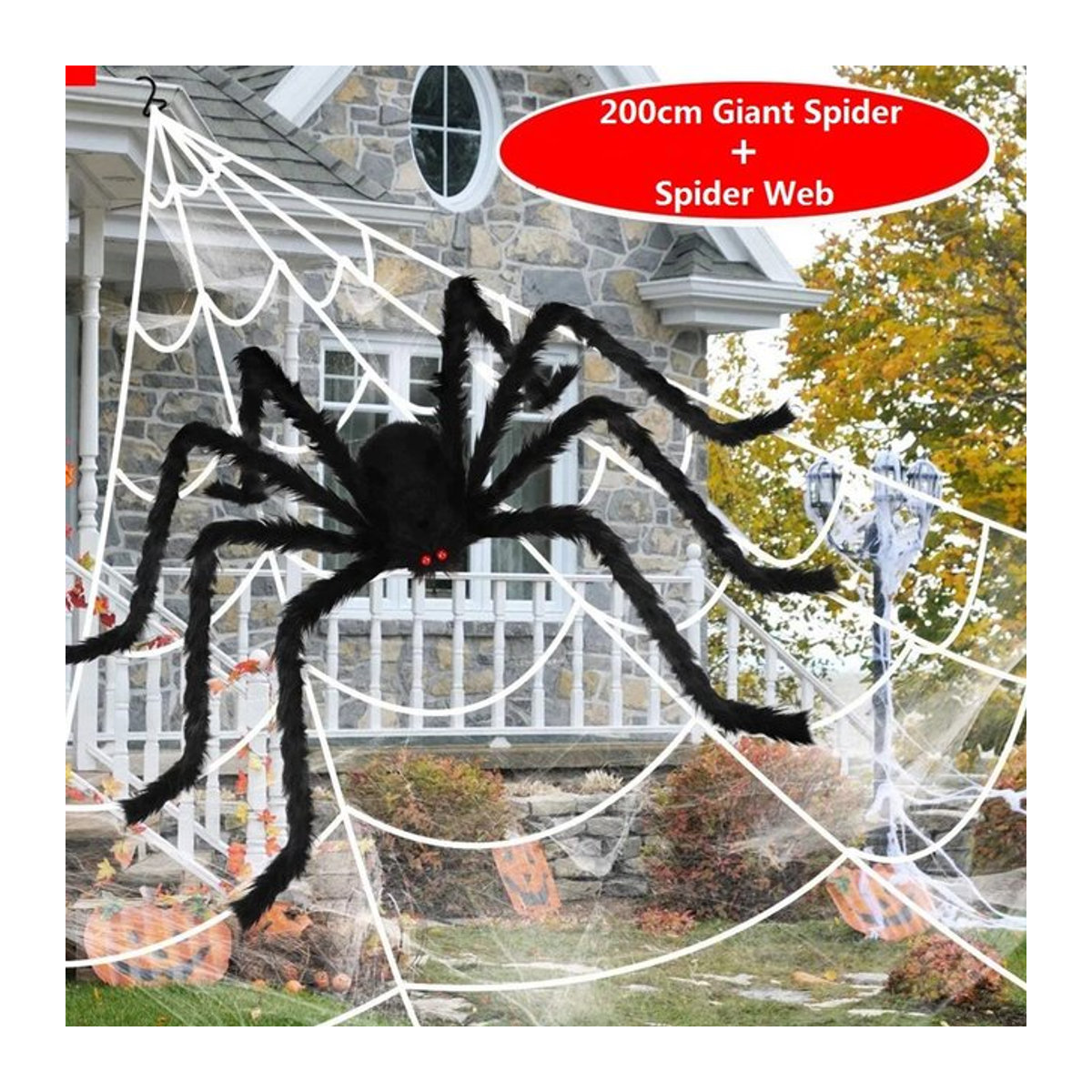 Beängstigende Riesen Spinne mit Spinnennetz in Schwarz für deine Halloween Dekoration im Innen- und Außenbereich - Bild 1