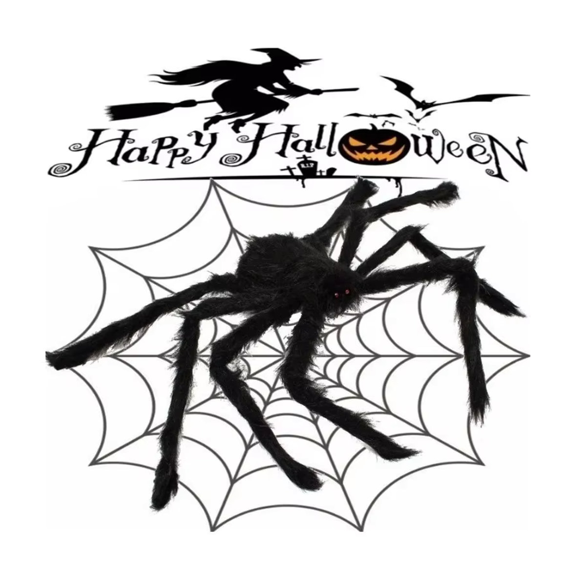 Beängstigende Riesen Spinne mit Spinnennetz in Schwarz für deine Halloween Dekoration im Innen- und Außenbereich - Bild 3