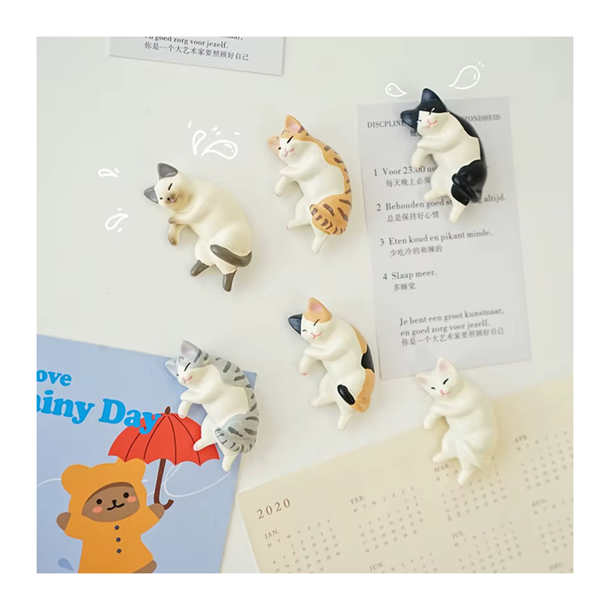 BearPaw 3er-Set Wandaufkleber mit Motiv schlafender Katze in Weiß aus Kunststoff zur Dekoration von Kühlschrank und Wand - Bild 1