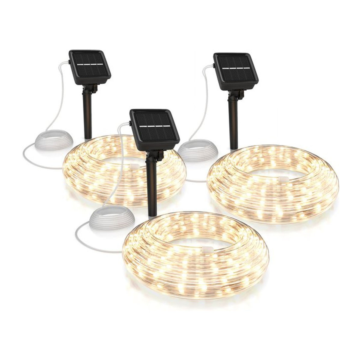 BEARWARE Solar LED-Lichterkette mit 100 LEDs in Warmweiß, 10m Länge, für Innen und Außen, IP44 - Bild 1
