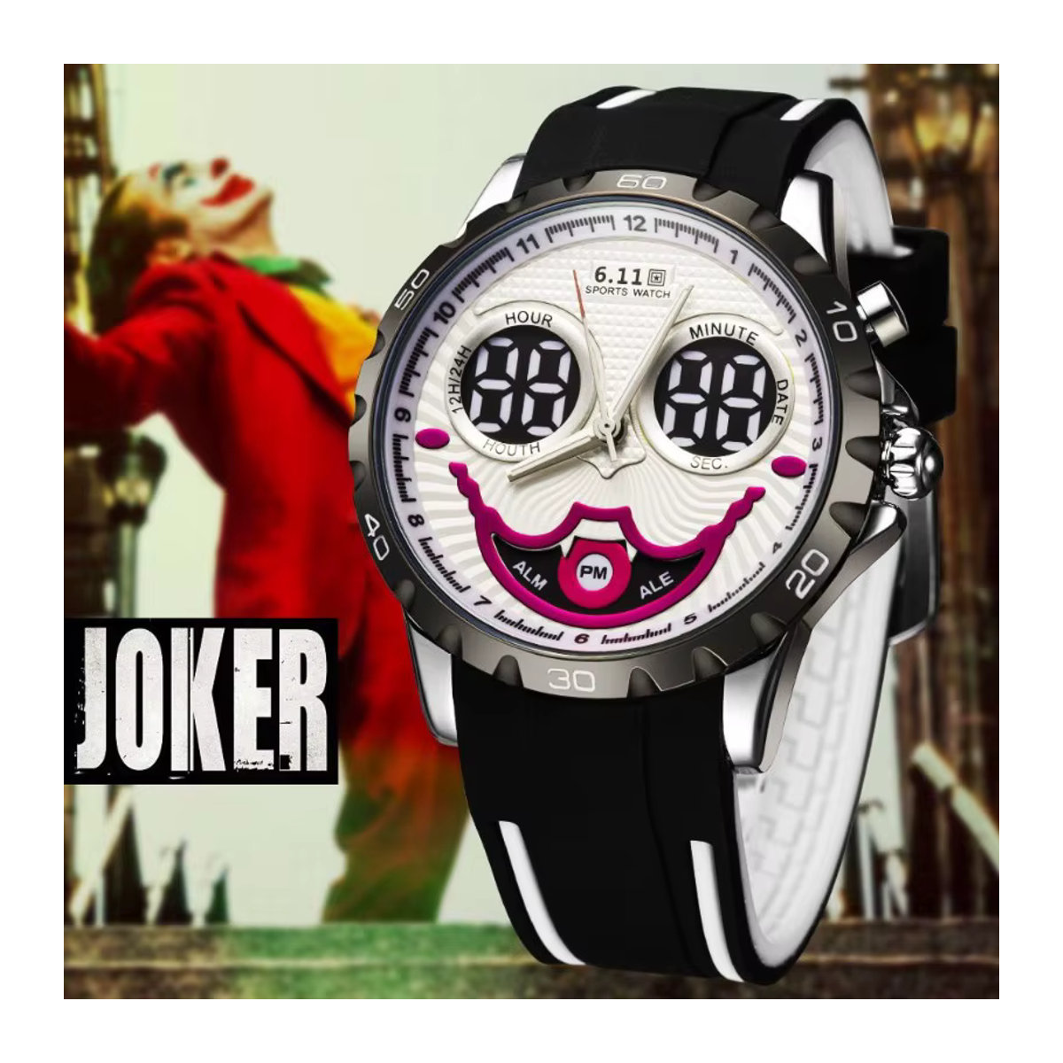 Beast Kingdom Joker Digitale Armbanduhr in Schwarz mit rundem Design aus Kunststoff - Bild 2
