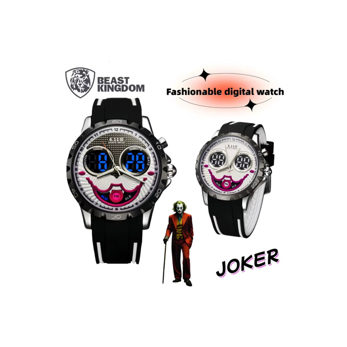 Beast Kingdom Joker Digitale Armbanduhr in Schwarz mit rundem Design aus Kunststoff - Bild 5