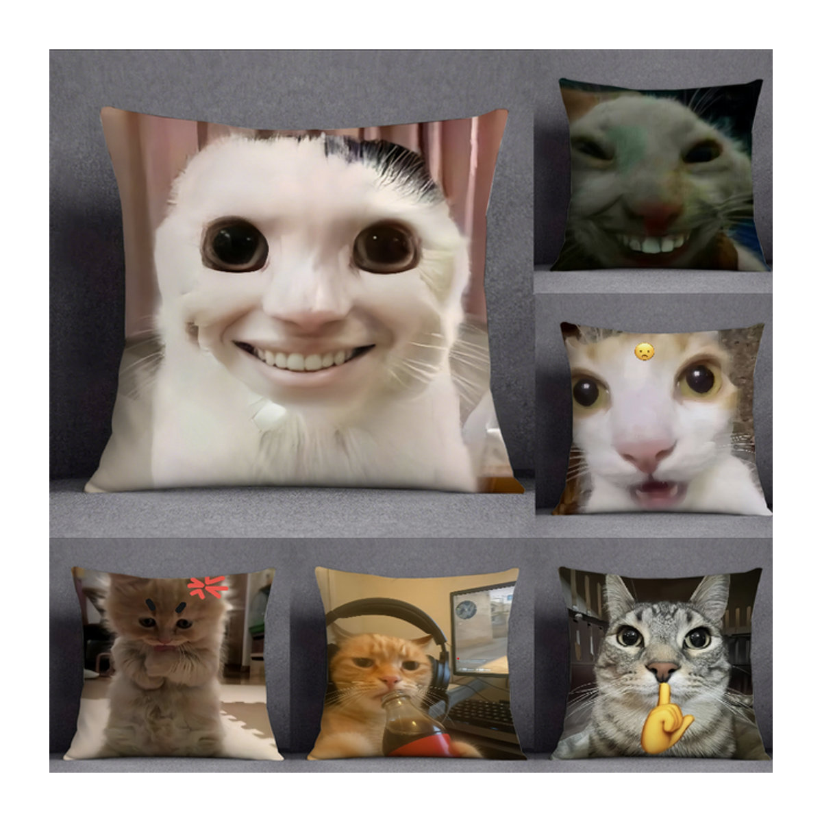 Beast Kingdom Lustiger Katzen Meme Kissenbezug aus Plüsch, Mehrfarbig - Bild 1