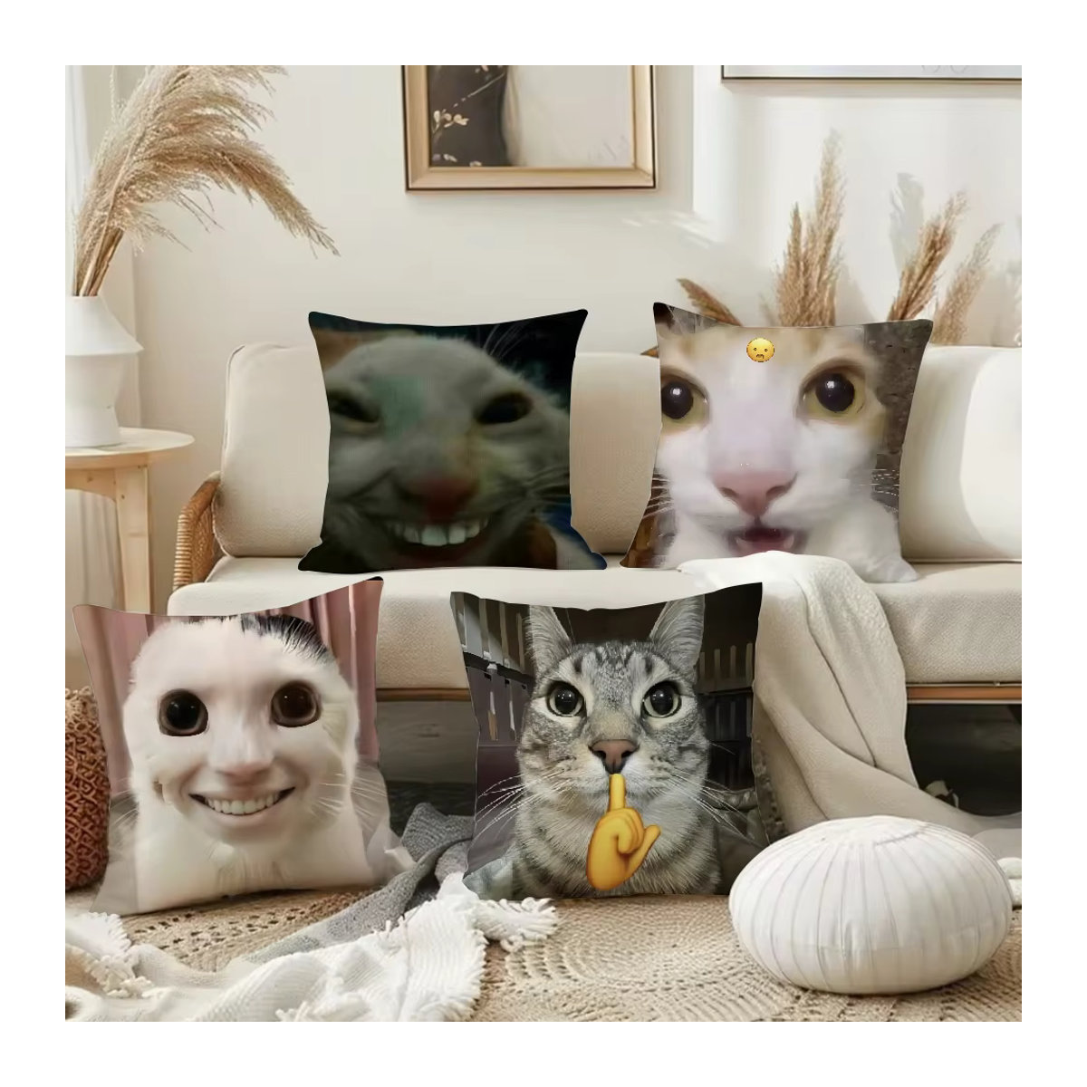 Beast Kingdom Lustiger Katzen Meme Kissenbezug aus Plüsch, Mehrfarbig - Bild 2