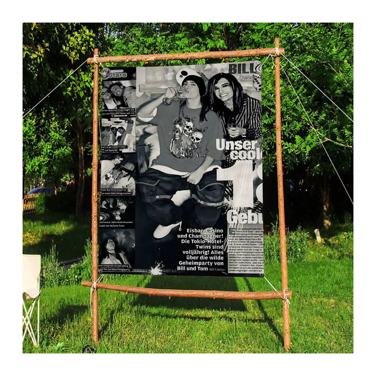 Beast Kingdom Tom Kaulitz Tokio Hotel Cartoon-Wandbehang als mehrfarbige Textil-Flagge mit Schnur - Bild 1
