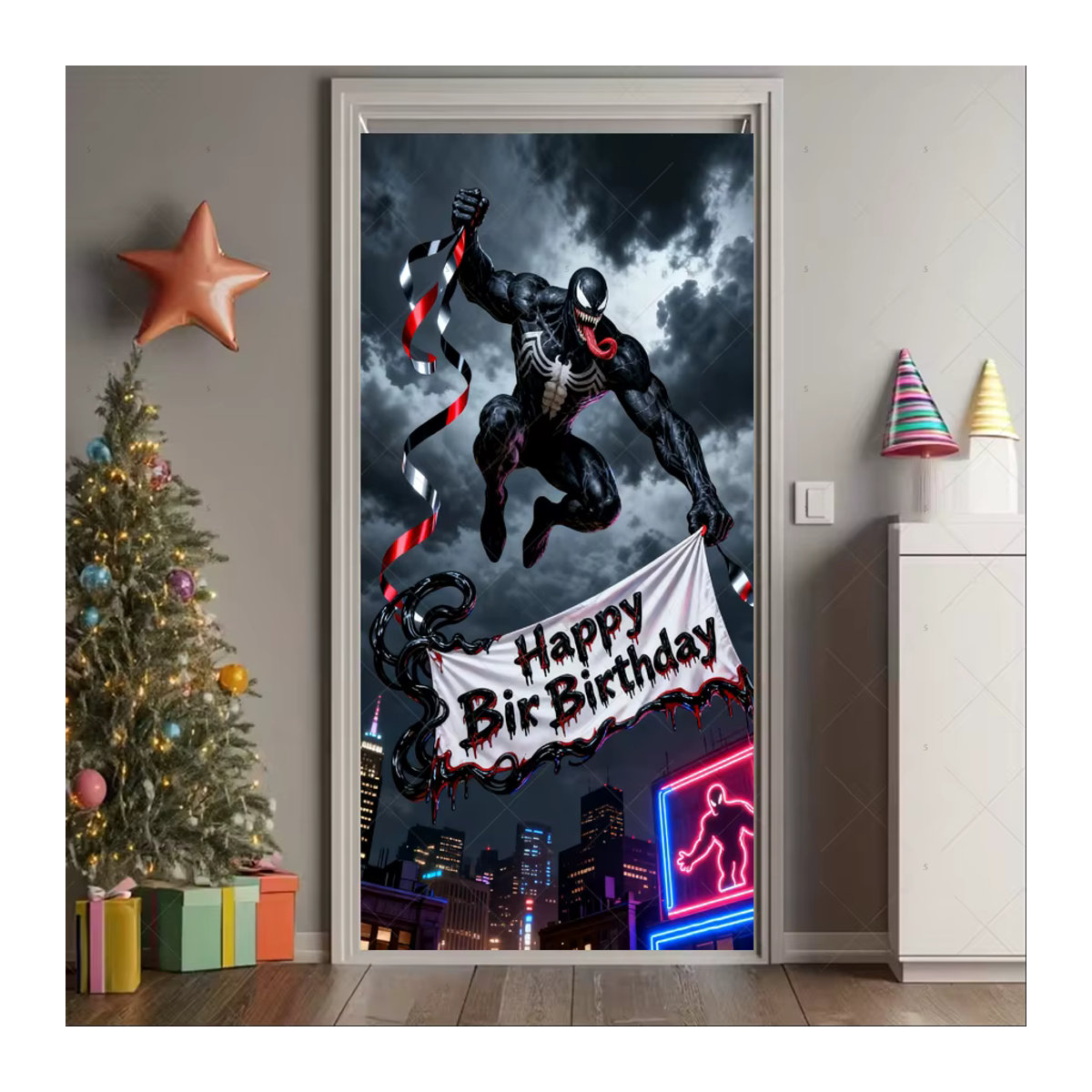 BEAST KINGDOM Venom Superhelden Party-Dekoration Schwarz, Rechteckiges Türrahmen-Banner für Kindergeburtstag und Babyparty, B/H: 120 x 60 cm - Bild 3