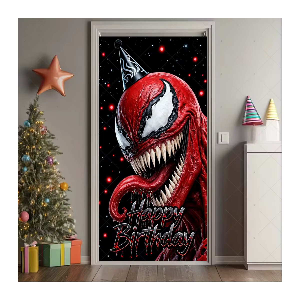 BEAST KINGDOM Venom Superhelden Party-Dekoration Schwarz, Rechteckiges Türrahmen-Banner für Kindergeburtstag und Babyparty, B/H: 120 x 60 cm - Bild 5