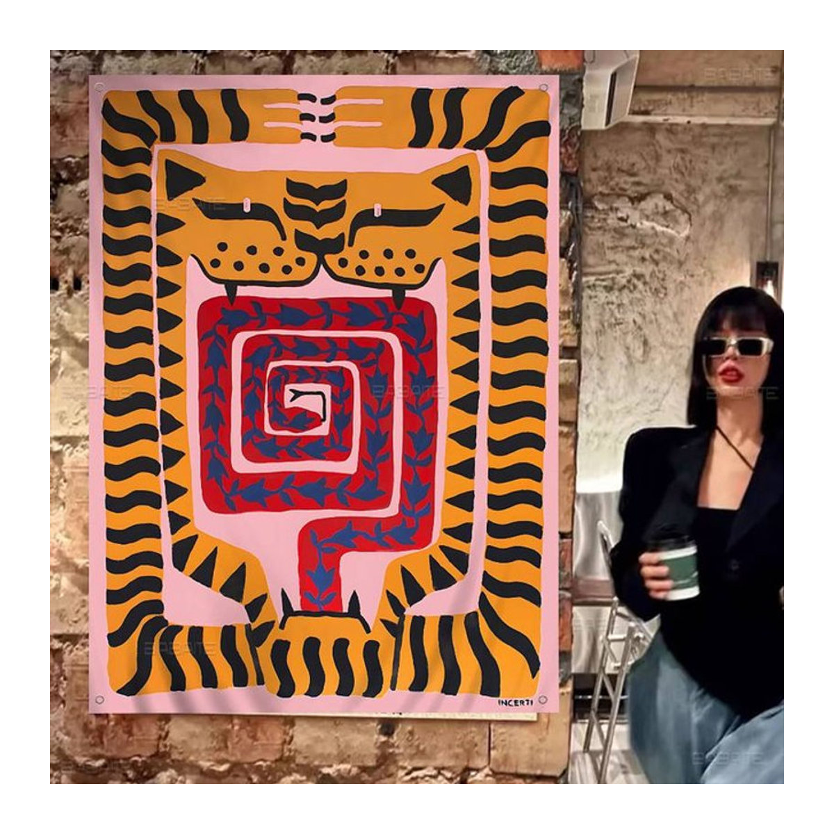 BEAST KINGDOM Wandbanner mit abstraktem Tiger- und Leopard-Tierprint in Mehrfarbig, Textil, H: 70 cm, B: 50 cm - Bild 1
