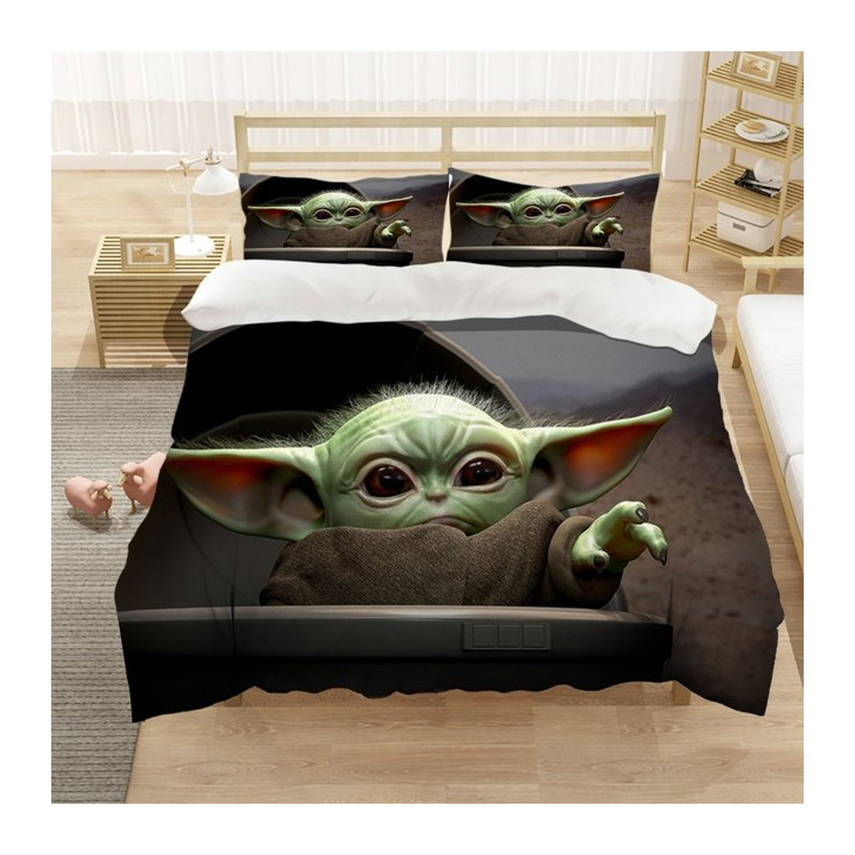 Beast Kingdom Yoda 3D Bettwäsche-Set mit Kissenbezug und Reißverschluss, mehrfarbig - Bild 1