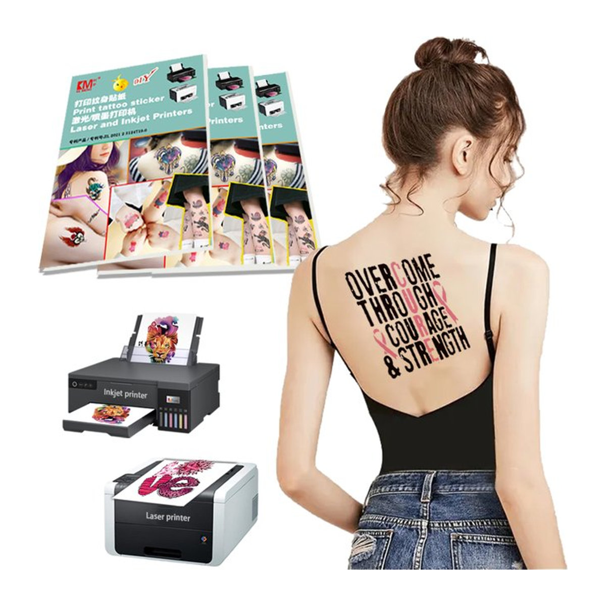 Bedruckbares Papier für temporäre Tattoos, weiß, A4, geeignet für Tintenstrahl- und Laserdrucker - Bild 1