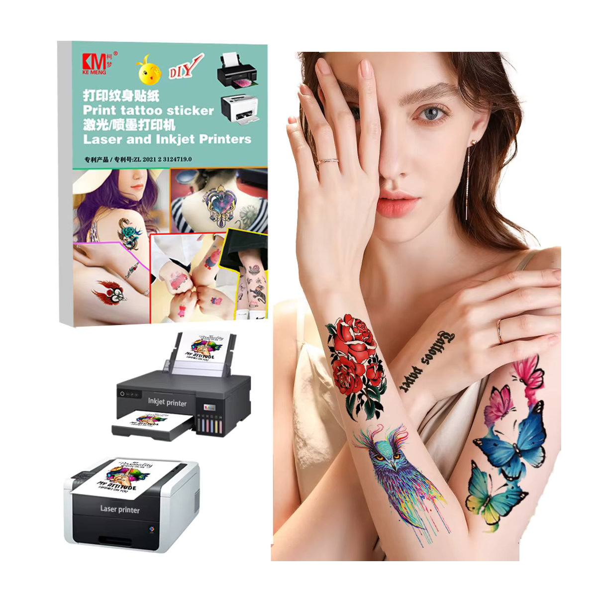 Bedruckbares Papier für temporäre Tattoos, weiß, A4, geeignet für Tintenstrahl- und Laserdrucker - Bild 4