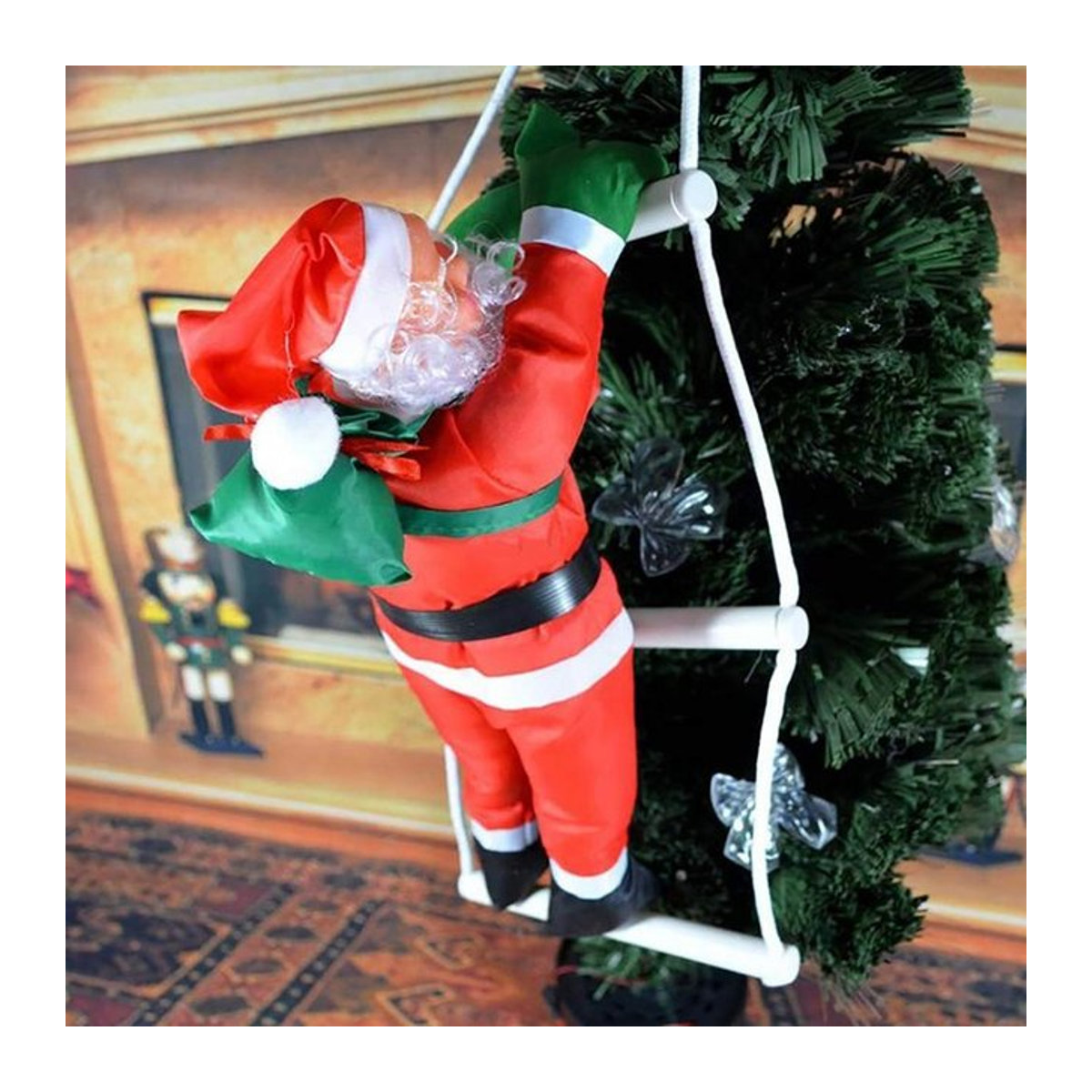 Beeinch Weihnachtsmann Hängeornament mit Kletterleiter aus Textil in Rot - Bild 1