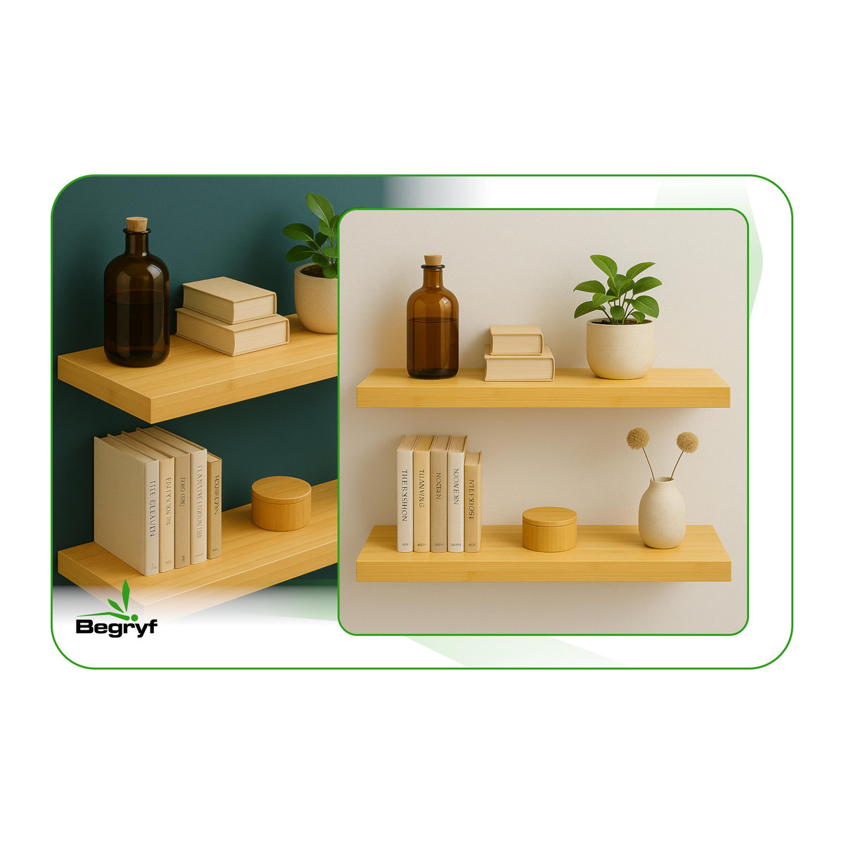 Begryf Bambusregal Set 2 Stück in Natur für Wohnzimmer, Modern Industrial Design, B: 60 cm, T: 20 cm, H: 3,8 cm - Bild 3