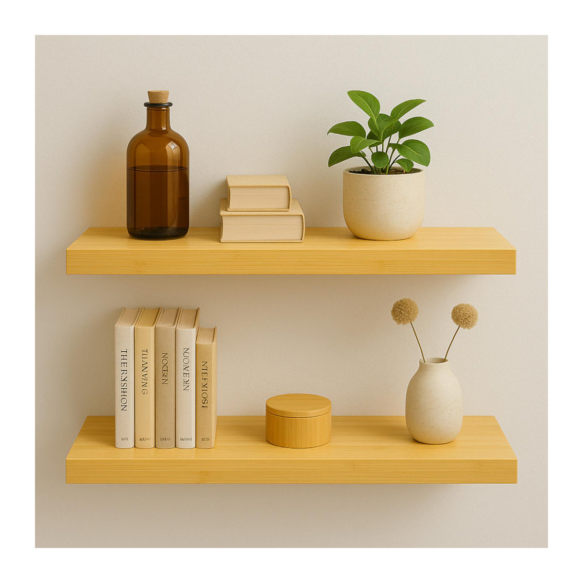 Begryf Bambusregal Set 2 Stück in Natur für Wohnzimmer, Modern Industrial Design, B: 60 cm, T: 20 cm, H: 3,8 cm - Bild 4