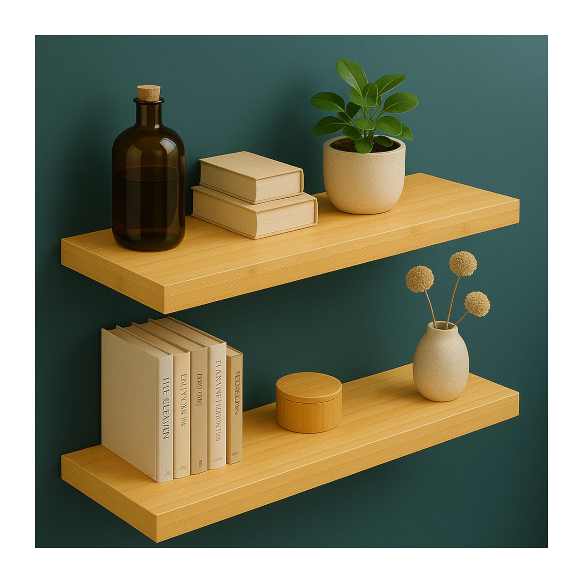 Begryf Bambusregal Set 2 Stück in Natur für Wohnzimmer, Modern Industrial Design, B: 60 cm, T: 20 cm, H: 3,8 cm - Bild 7