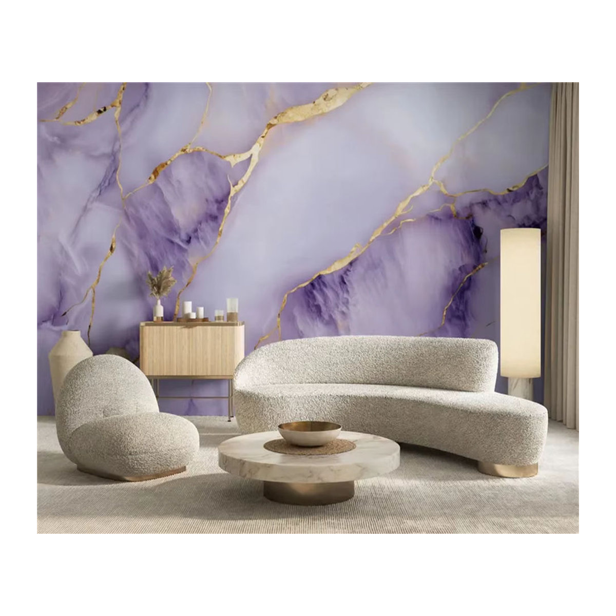 Beibehang Abstrakte Wanddekoration in Lila und Gold als Tapete für Wohnzimmer und Schlafzimmer - Bild 3