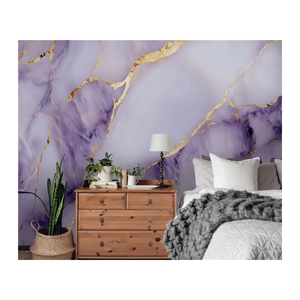 Beibehang Abstrakte Wanddekoration in Lila und Gold als Tapete für Wohnzimmer und Schlafzimmer - Bild 4