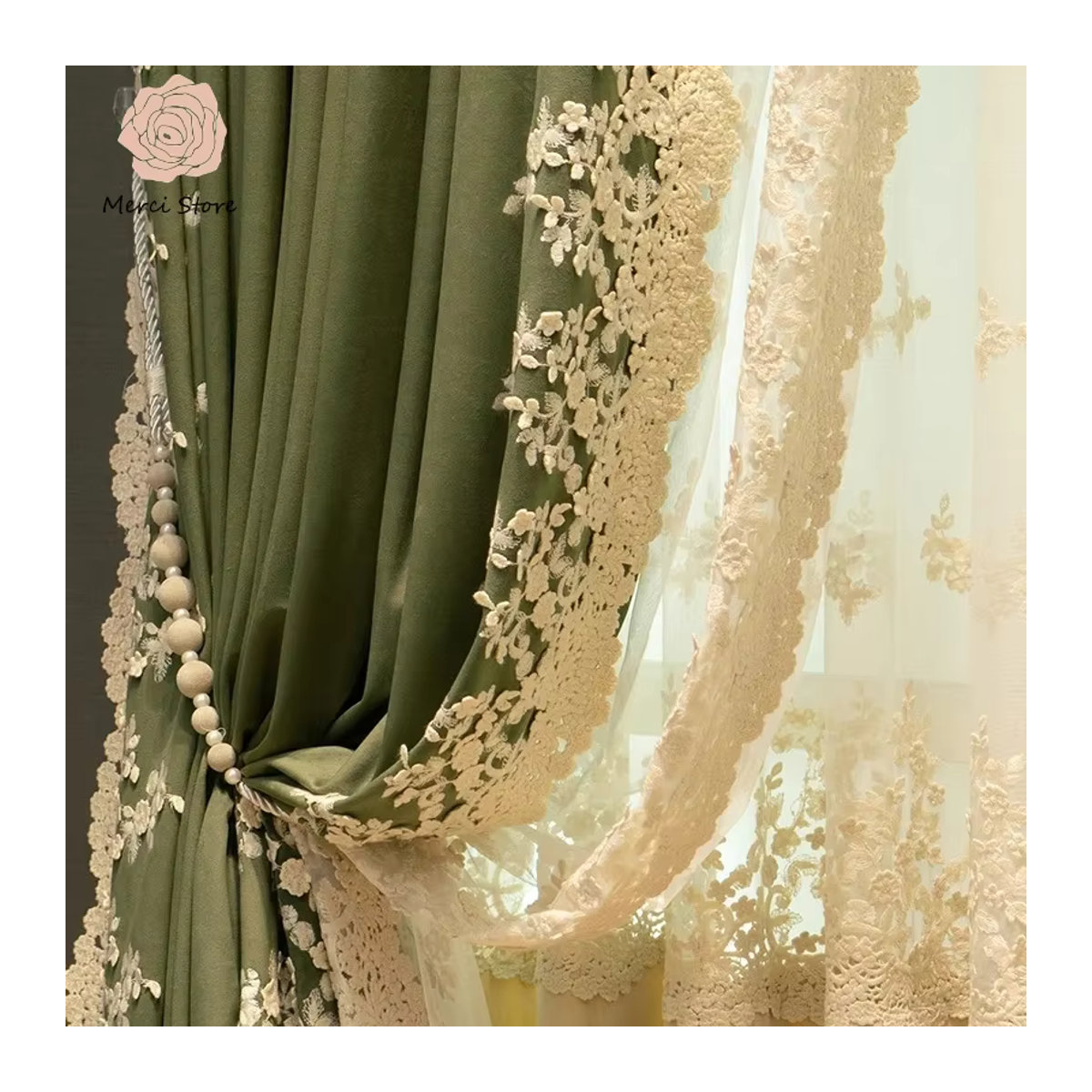 Beige Blatt-Jacquard-Vorhänge mit Golddraht-Relief zur Verdunkelung und Wärmeisolation für dein Wohnzimmer oder Schlafzimmer - Bild 2
