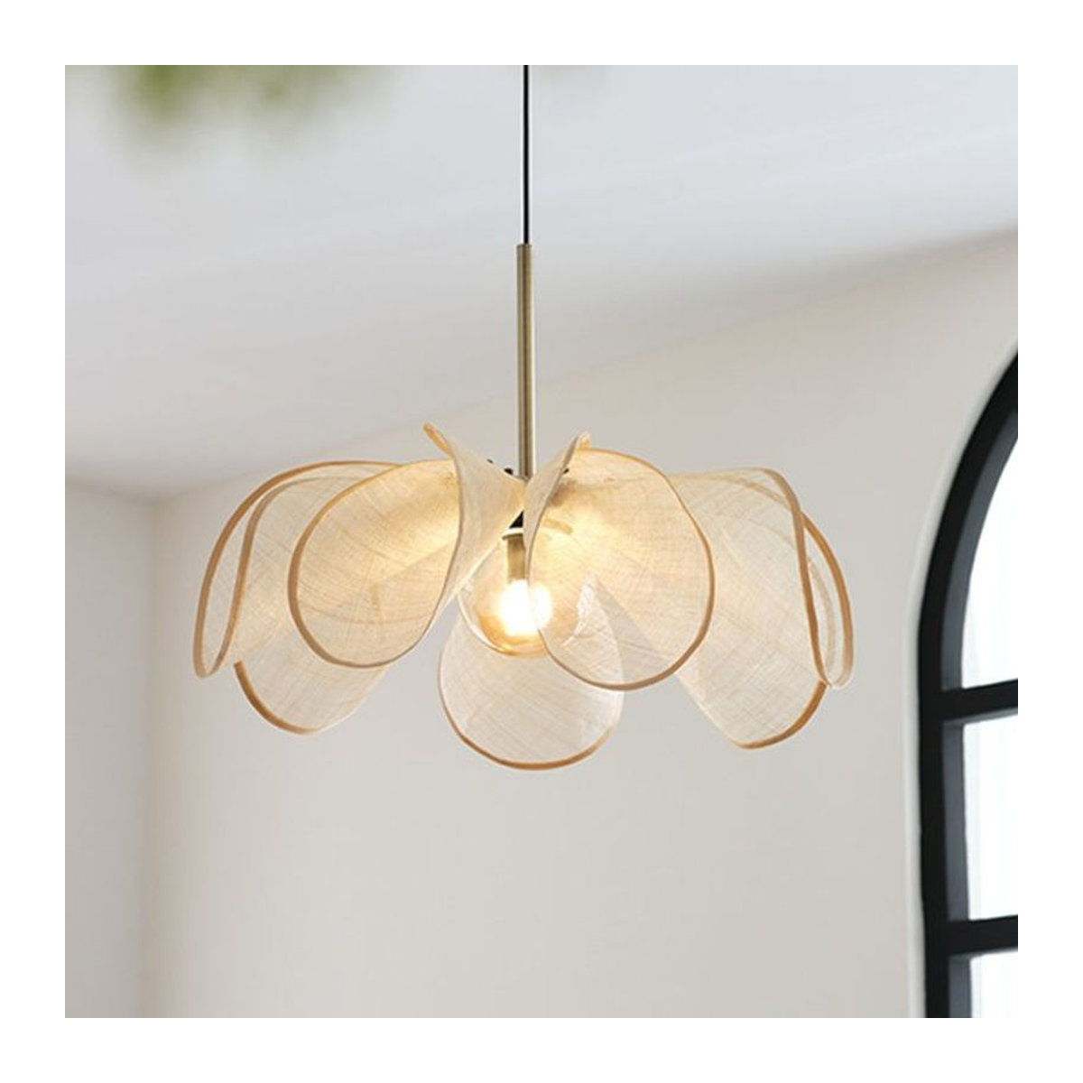 Beige Vintage Stoff Pendelleuchte im Wabi Sabi Design mit LED für Wohnzimmer und Restaurant - Bild 1