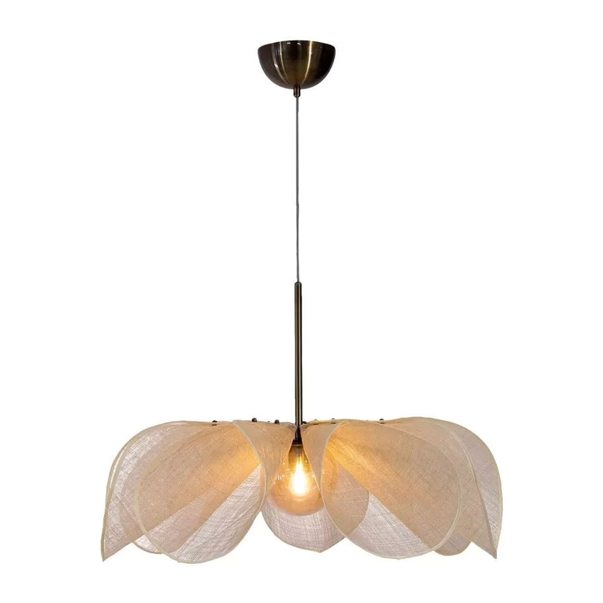 Beige Vintage Stoff Pendelleuchte im Wabi Sabi Design mit LED für Wohnzimmer und Restaurant - Bild 2