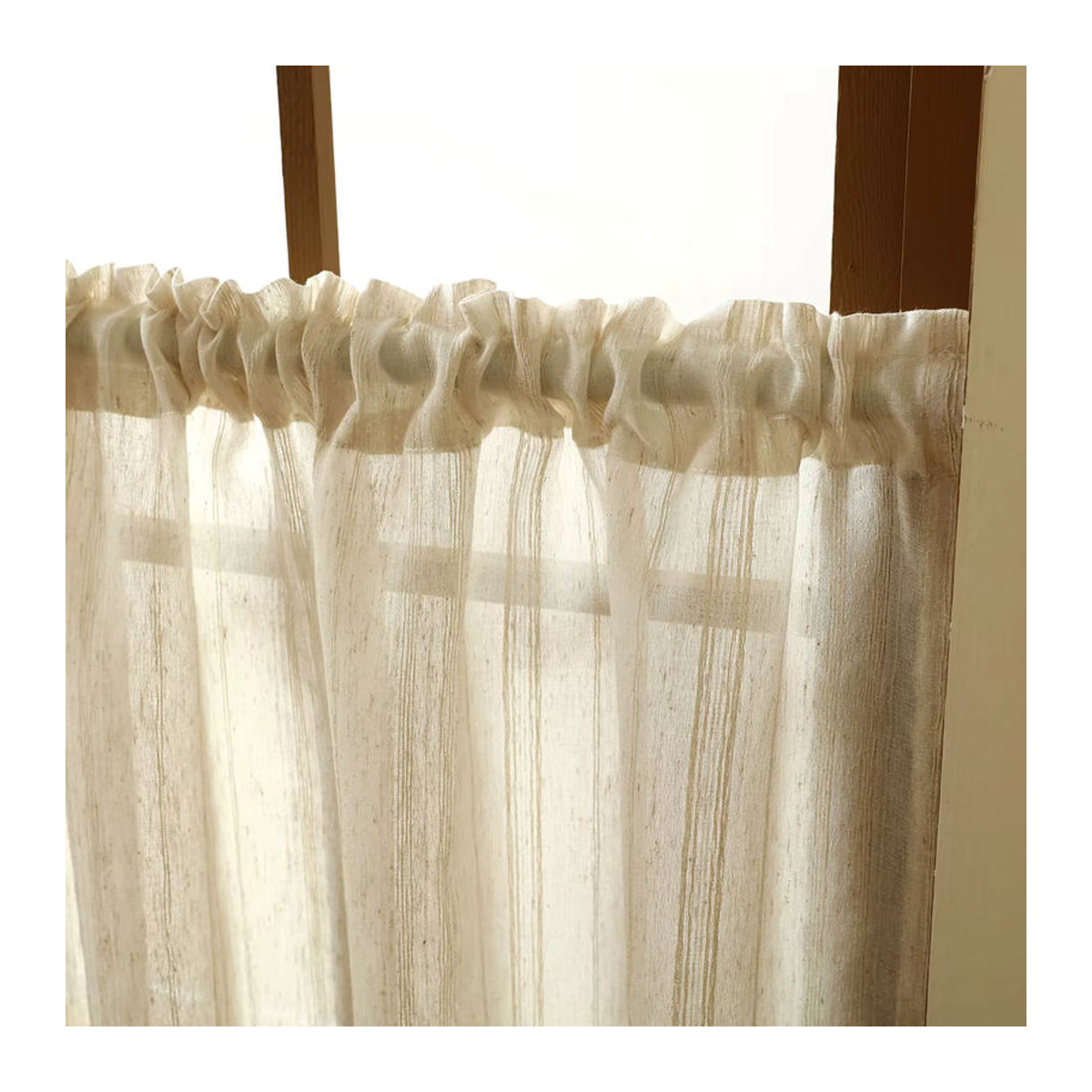 Beigefarbener Leinen-Kurzvorhang im japanischen Boho-Stil mit Stangentasche für kleine Fenster und Türdekoration - Bild 6