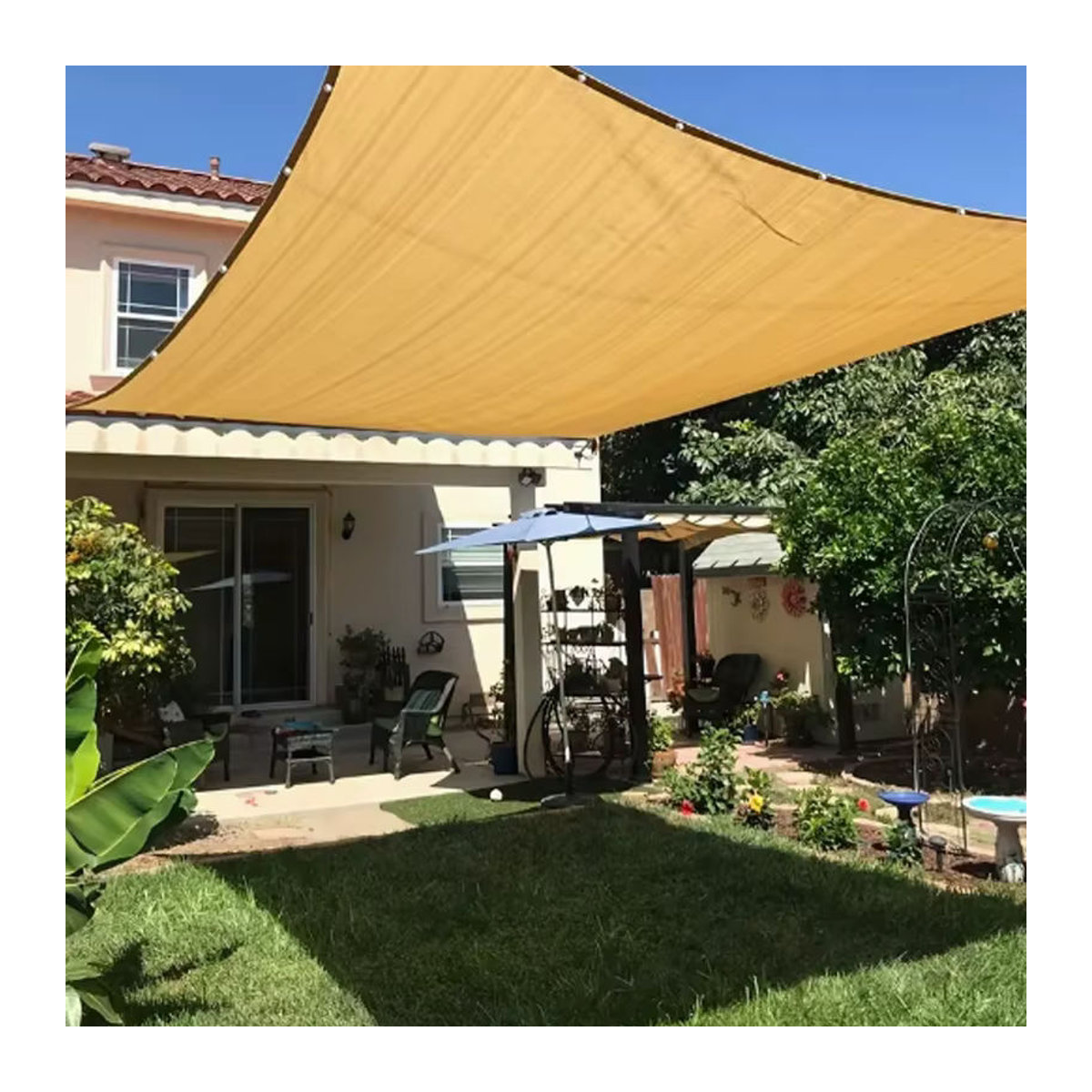 Beigefarbener Sonnenschutz aus Stoff als langlebiges Schattennetz für Terrasse, Gewächshaus und Veranda - Bild 4