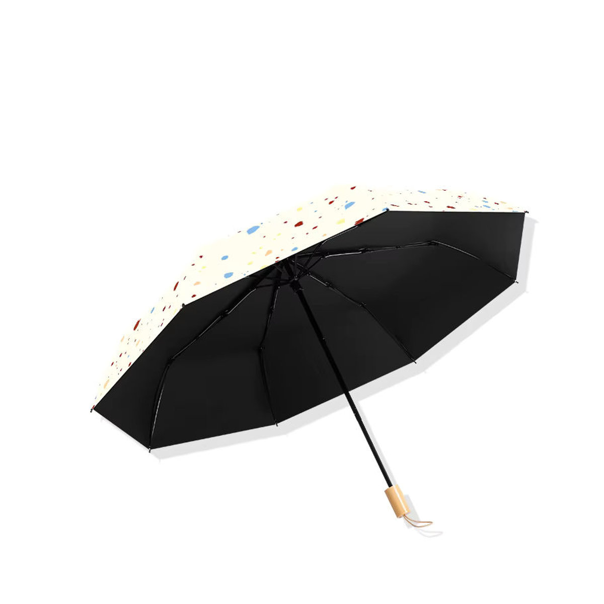 Beiger Sonnenschirm im Bohemian-Design mit automatischem Öffnen und Schließen, UPF 50+ UV-Schutz und schwarzem Futter - Bild 2