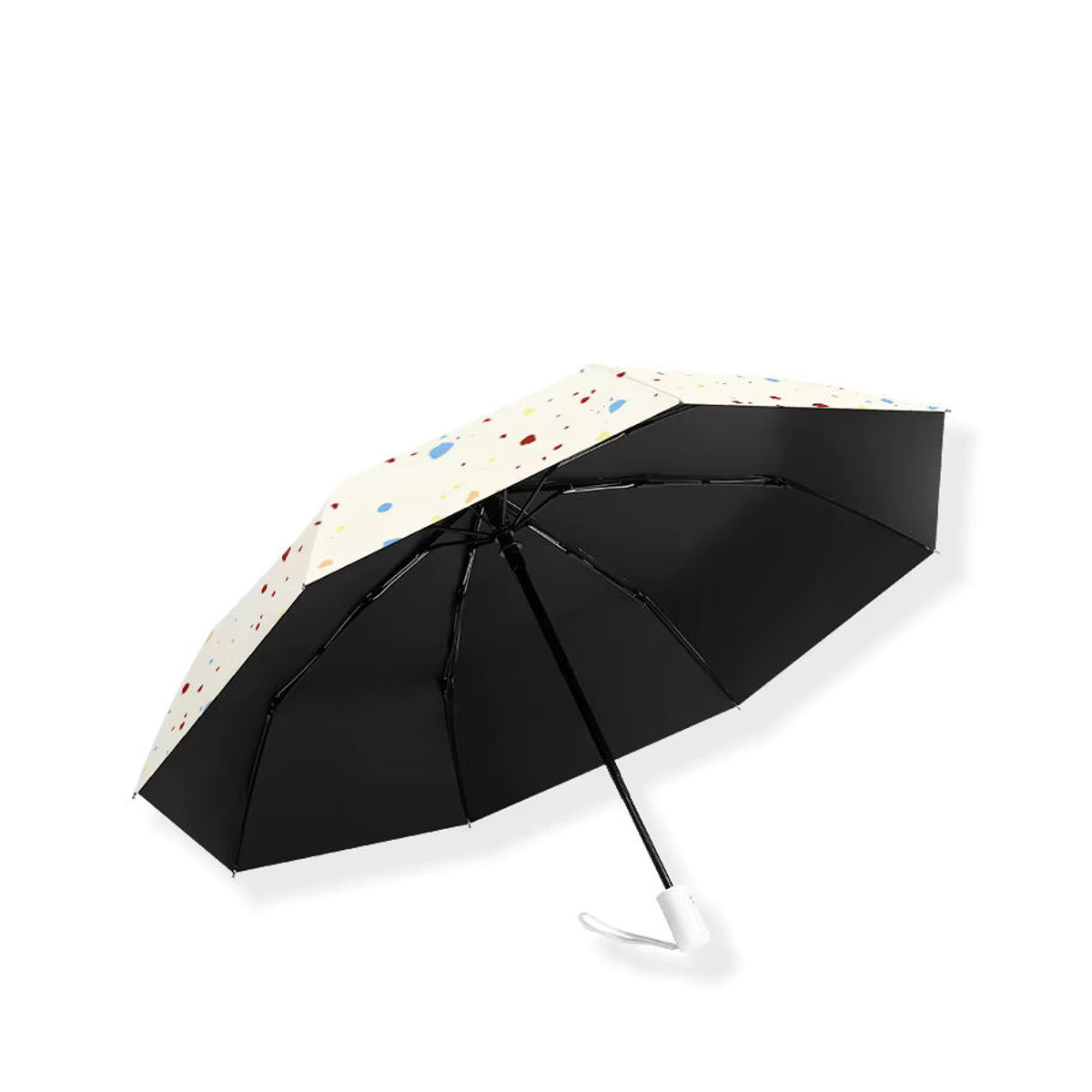 Beiger Sonnenschirm im Bohemian-Design mit automatischem Öffnen und Schließen, UPF 50+ UV-Schutz und schwarzem Futter - Bild 3