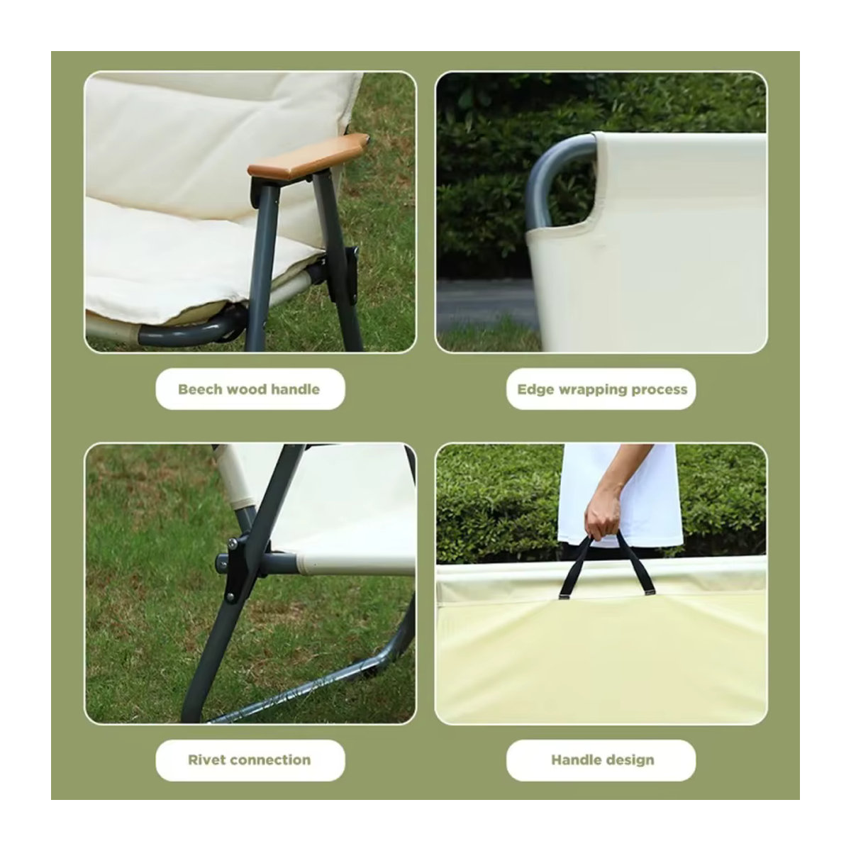 Beiges 2-Personen-Klappsofa aus wasserdichtem Oxford-Stoff mit verdicktem Sitzkissen für Strand und Picknick - Bild 4
