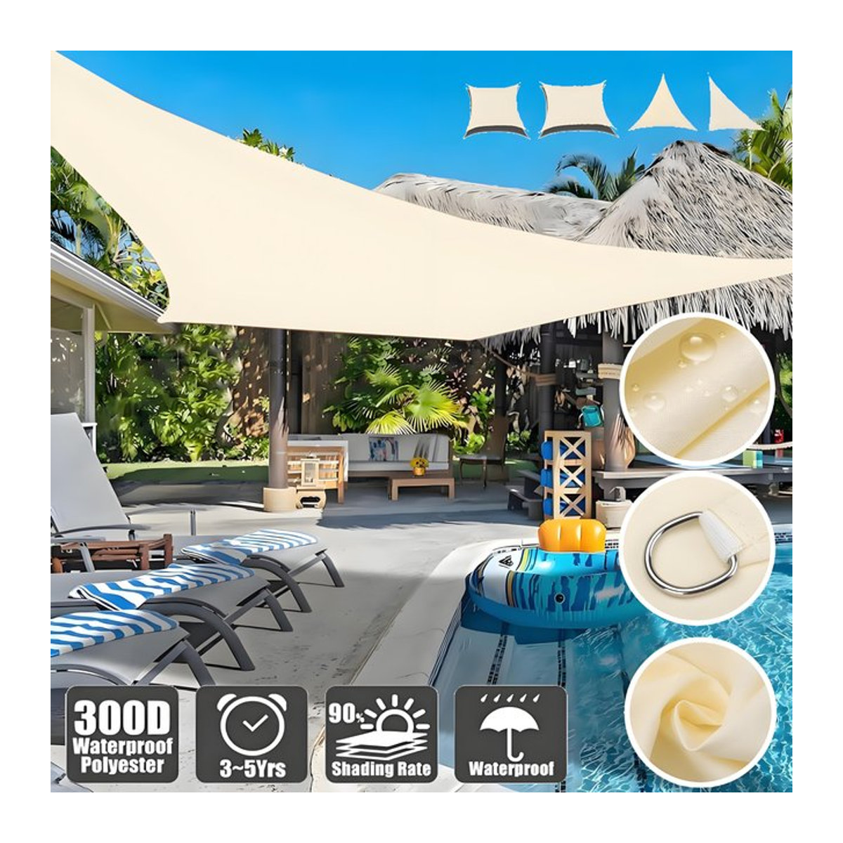 Beiges Heavy Duty Sonnenschutzsegel als wasserdichte Markise für Terrasse und Carport, UV-beständig, Rechteck und Dreieck - Bild 1