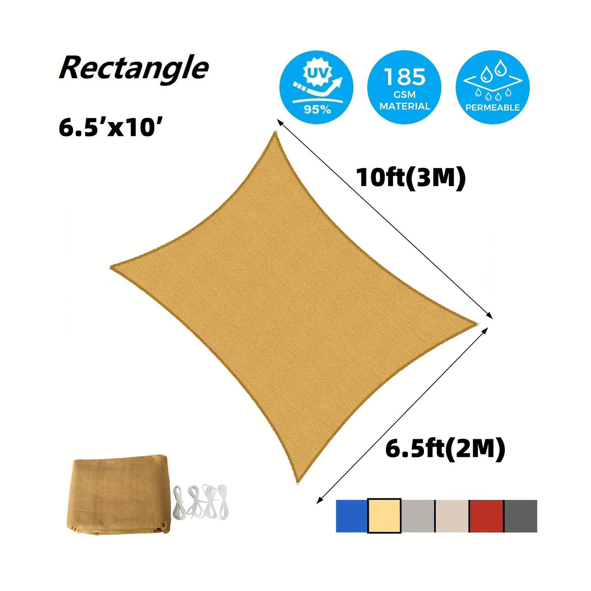 Beiges Sonnensegel aus HDPE als UV-Schutz für deinen Garten, die Pergola oder den Pool - Bild 2
