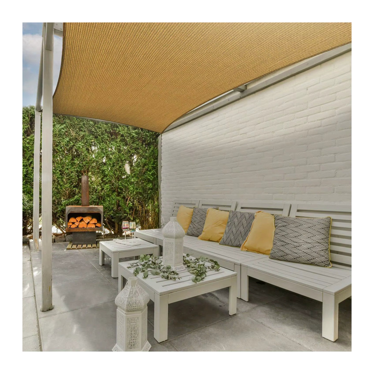 Beiges Sonnensegel aus HDPE als UV-Schutz für deinen Garten, die Pergola oder den Pool - Bild 3