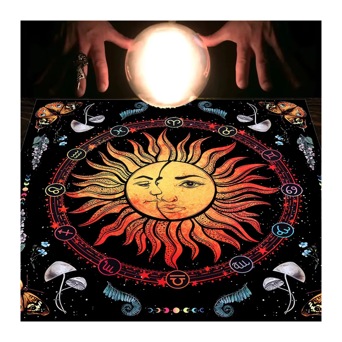 BEILIOU Tischdecke mit Sonne und Mond Motiv in Schwarz, B/B: 75 x 75 cm - Bild 2
