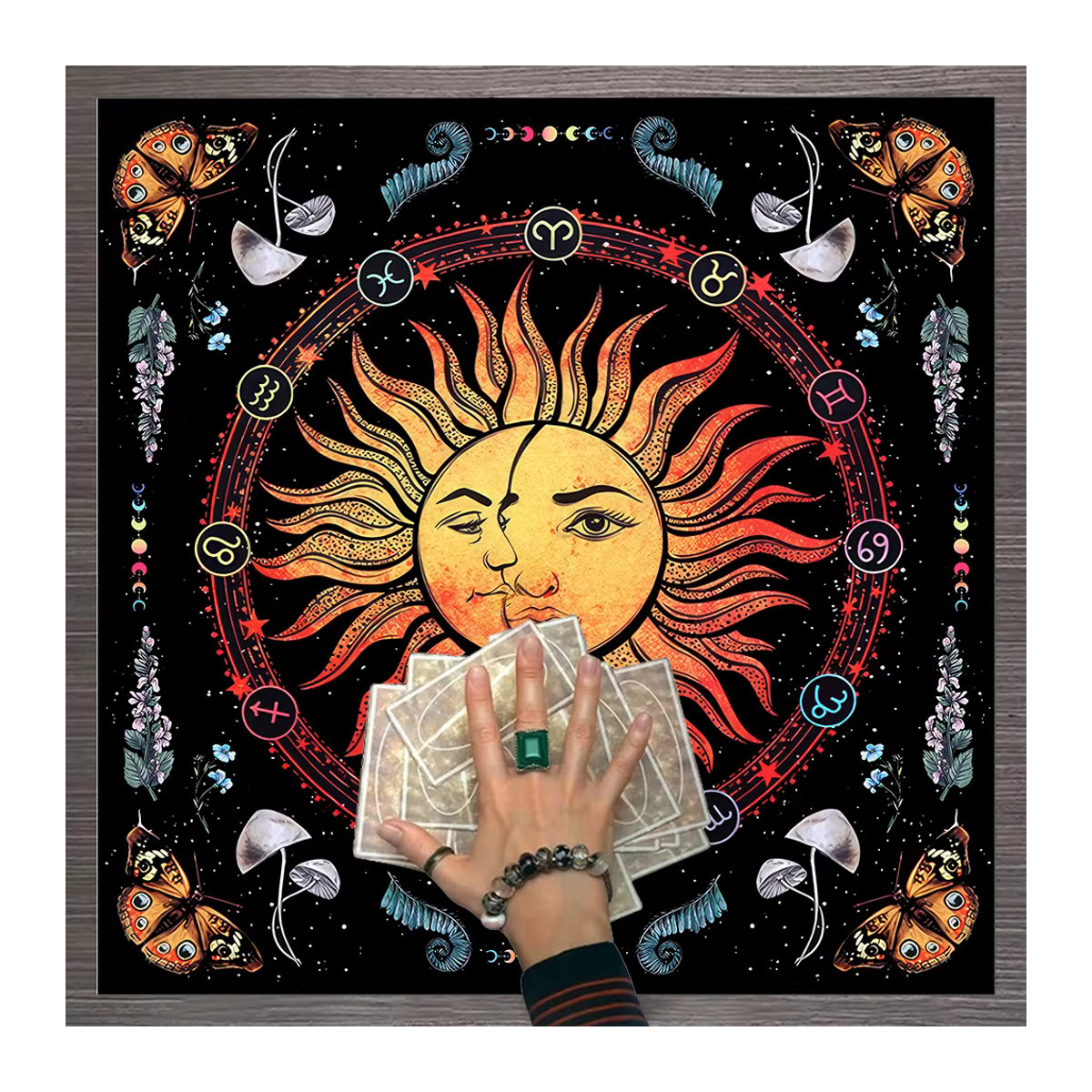 BEILIOU Tischdecke mit Sonne und Mond Motiv in Schwarz, B/B: 75 x 75 cm - Bild 3