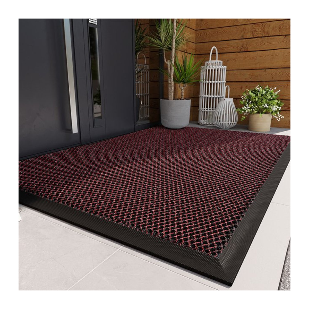 BEIMBEI Rutschfeste elastische Schmutzfangmatte für den Außenbereich, Rechteckig, Geometrisch, Grau/Schwarz/Bunt, B: 75 cm, T: 45 cm - Bild 1