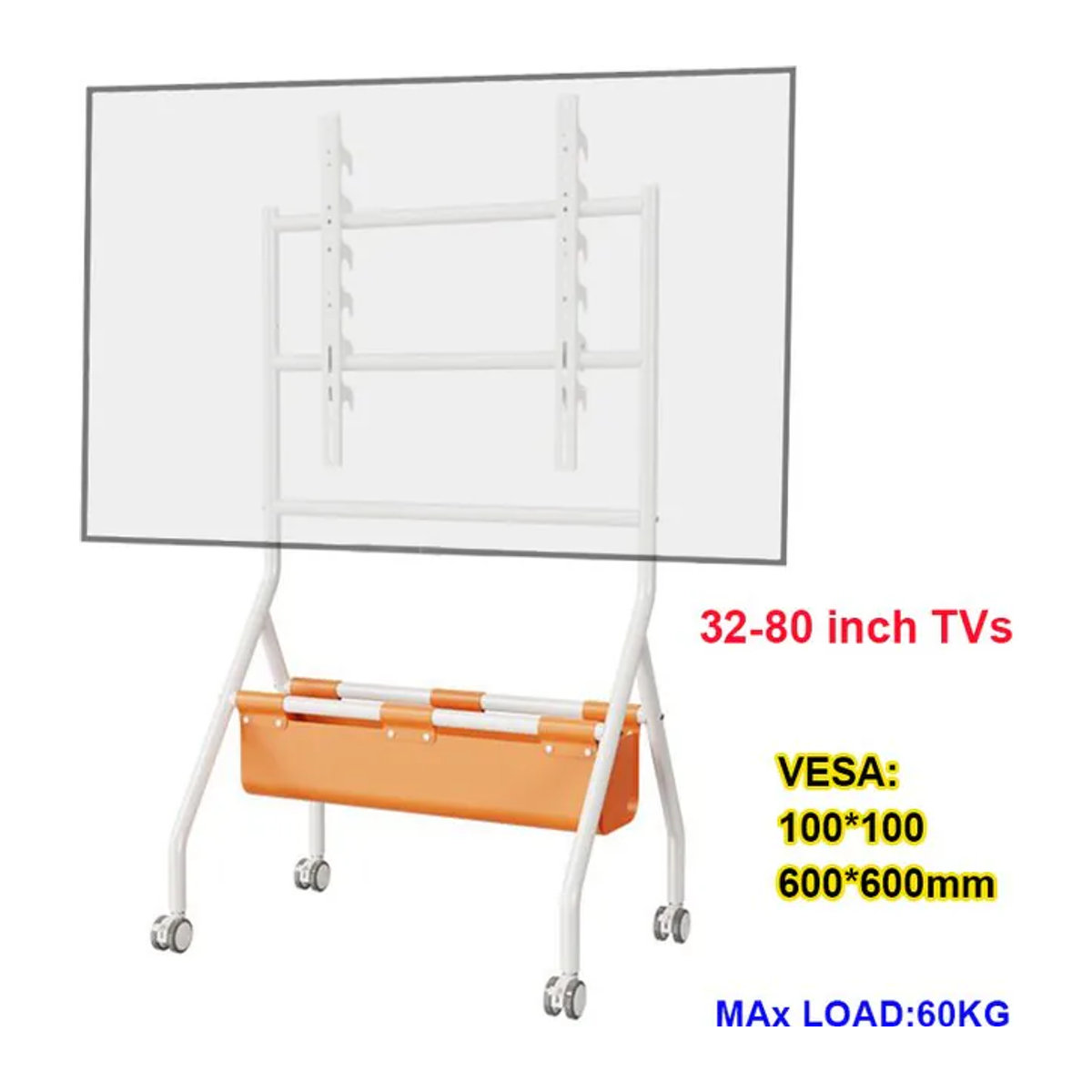 BEISHI Mobiler Boden-TV-Ständer in Weiß für 32–80 Zoll LED-LCD-Bildschirme mit höhenverstellbarer PU-Aufbewahrungstasche und minimalistischem Design - Bild 1