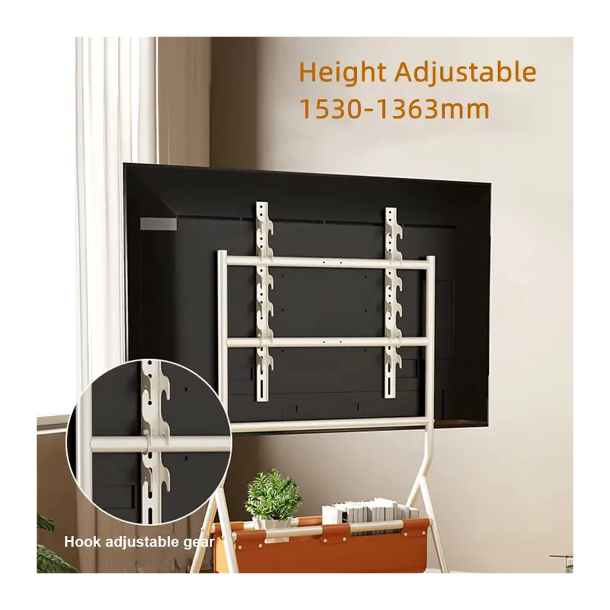 BEISHI Mobiler Boden-TV-Ständer in Weiß für 32–80 Zoll LED-LCD-Bildschirme mit höhenverstellbarer PU-Aufbewahrungstasche und minimalistischem Design - Bild 3