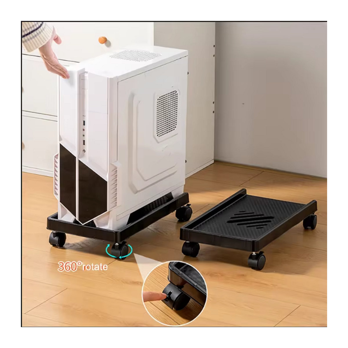 BEISHI Mobiler CPU-Halter in Schwarz, Verstellbarer Computer-Turmständer mit Belüftung und 4 Rollen aus Kunststoff - Bild 3