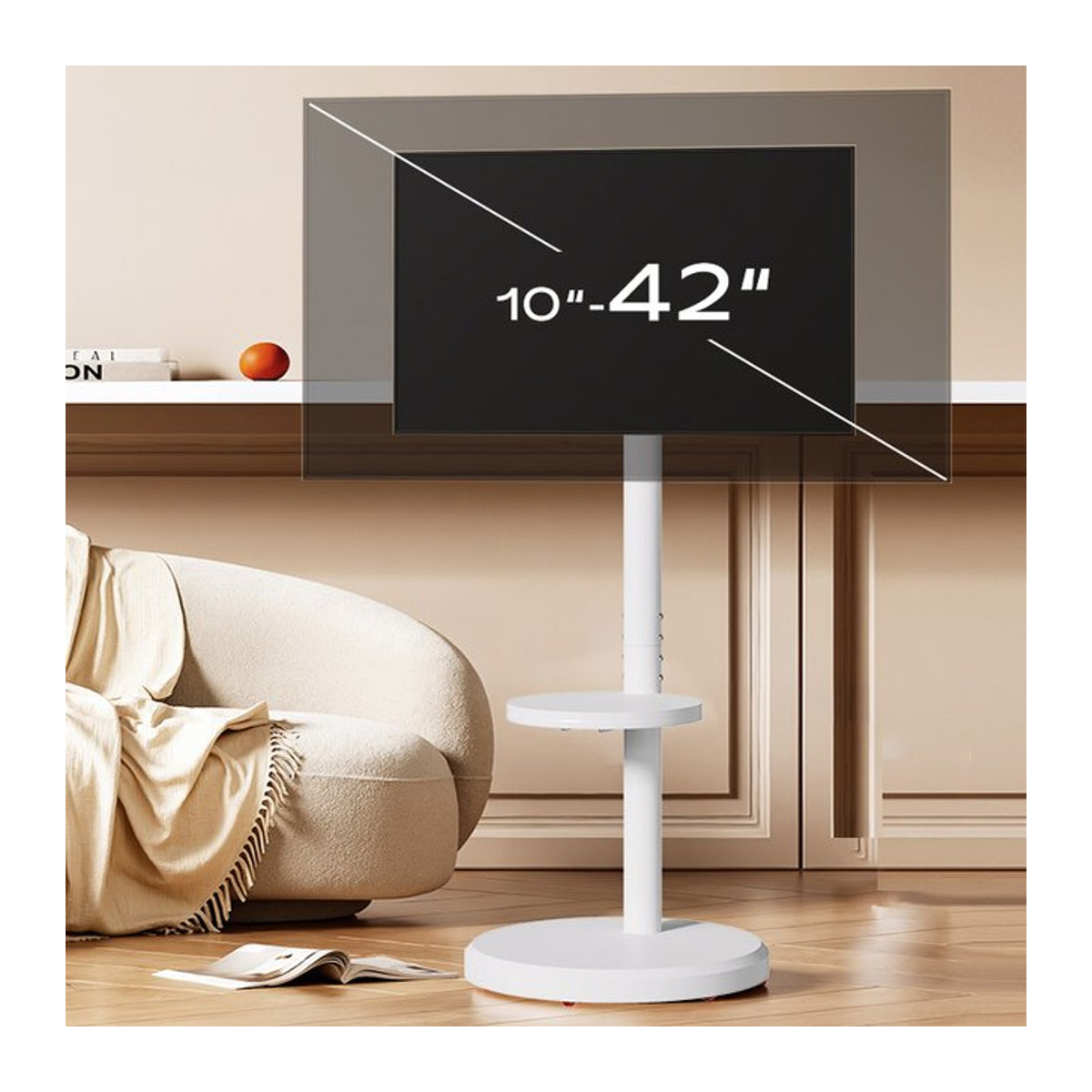 BEISHI Mobiler TV-Ständer in Weiß für 10–42 Zoll Fernseher mit drehbarer Halterung und rundem Standfuß - Bild 1
