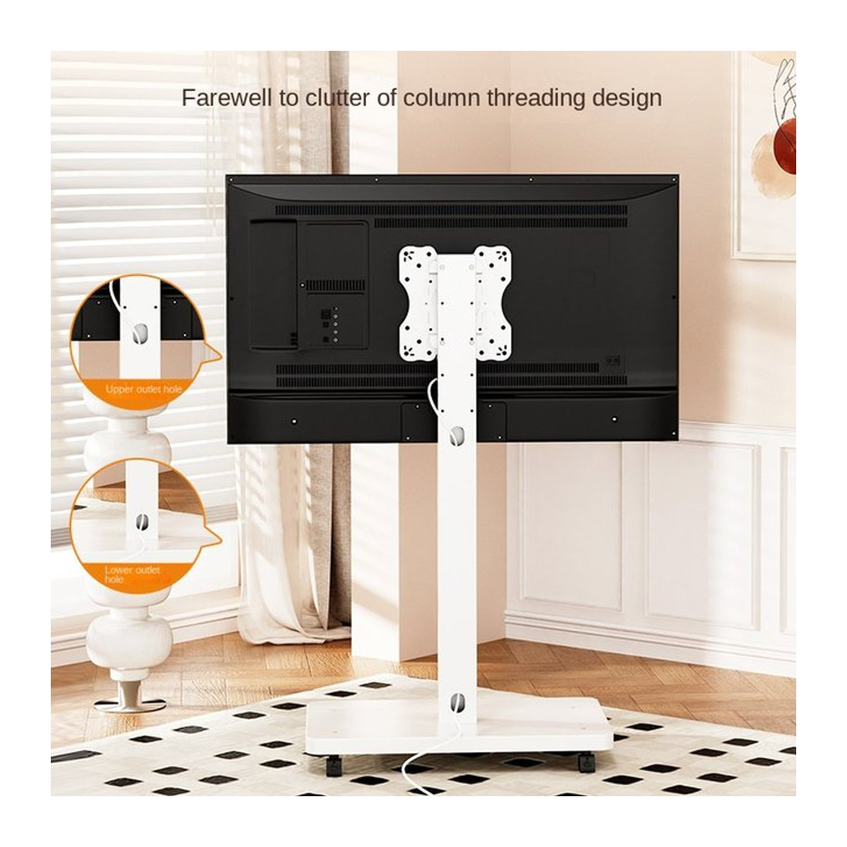 BEISHI Mobiler TV-Ständer in Weiß mit drehbarer Halterung für 10-43 Zoll Fernseher oder PC, minimalistischer Rollwagen mit Rädern für die Ecke - Bild 1
