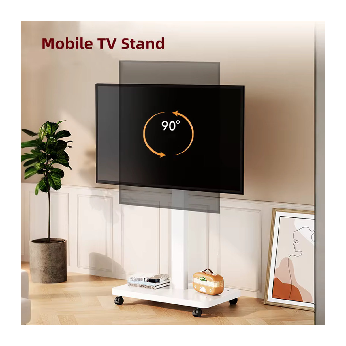 BEISHI Mobiler TV-Ständer in Weiß mit drehbarer Halterung für 10-43 Zoll Fernseher oder PC, minimalistischer Rollwagen mit Rädern für die Ecke - Bild 2